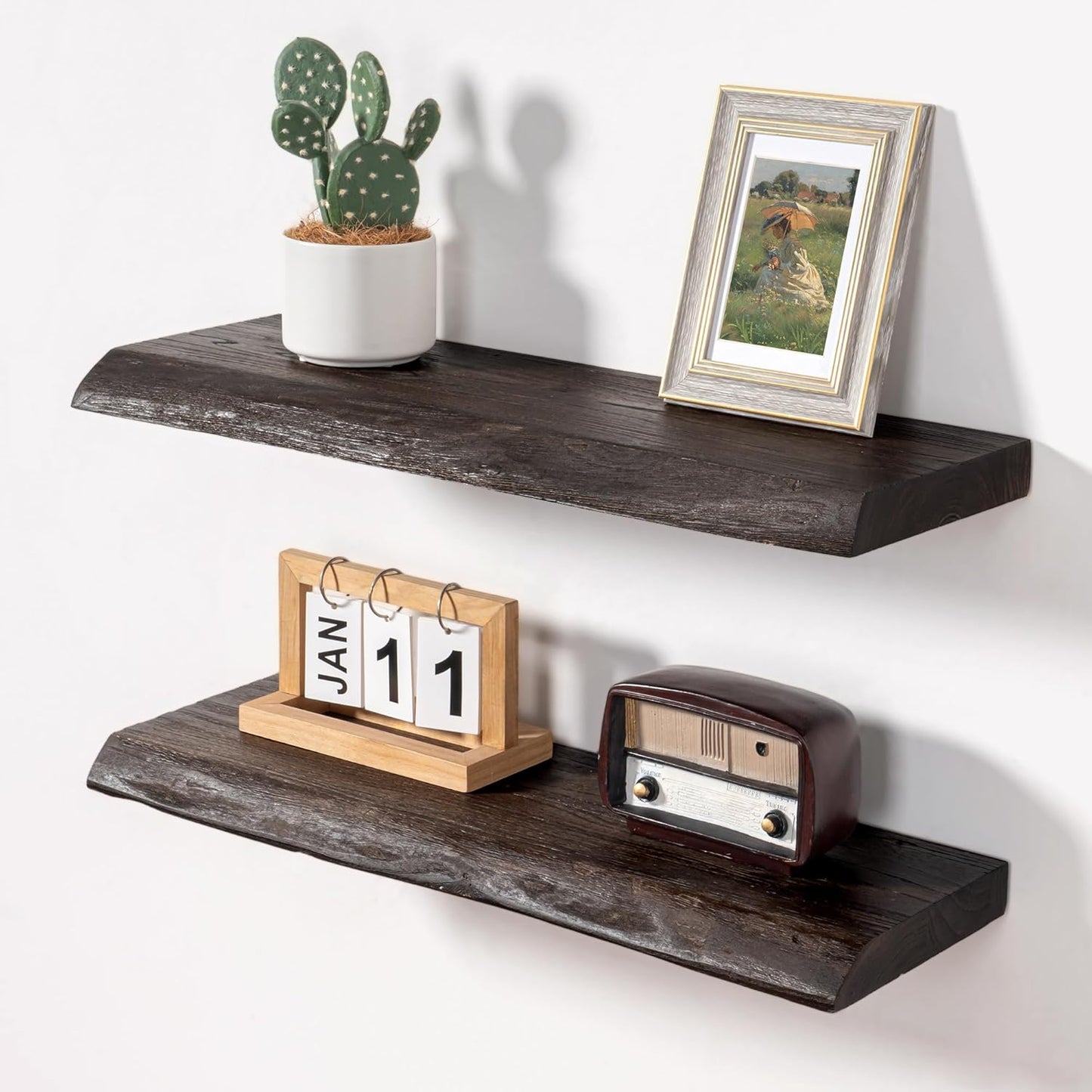 Axeman 24 inch Floating Shelves for Wall - 8'' D Live Edge Rustic Solid Elm Wood Floating Shelves