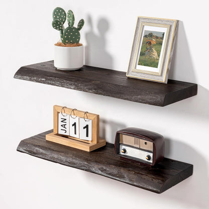 Axeman 24 inch Floating Shelves for Wall - 8'' D Live Edge Rustic Solid Elm Wood Floating Shelves