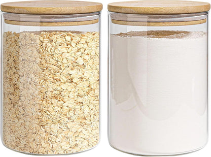 Glass Storage Jars Set Elegant Containers with Airtight Bamboo Lids, Perfect for Kitchen