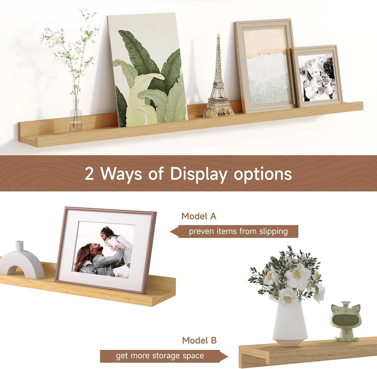 Picture Ledge Shelf for Wall, Floating Shelves Set of 4, 36 Inch Long Nursery Book Shelves for Toys
