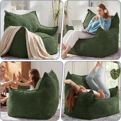 Giant Bean Bag Chair Sofa for Adults Teens, Comfy Corduroy Large Bean Bag Chairs with Armrests for