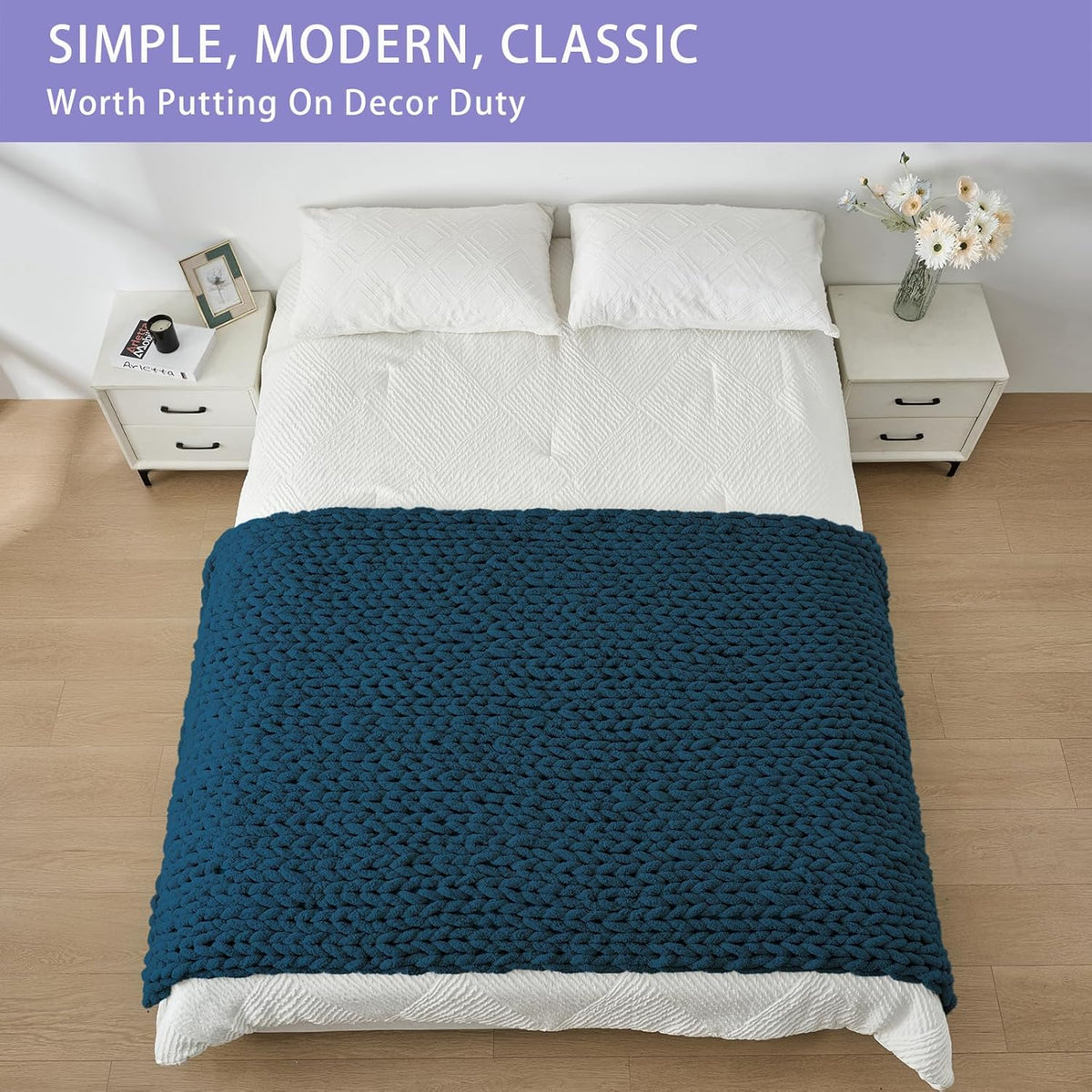 Bigacogo Chunky Knit Throw Blanket for Couch, 40x80 inches, 100% Hand Knitted with Thick Jumbo