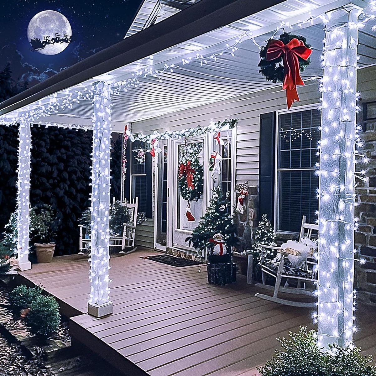 JMEXSUSS 33ft 100 LED White Christmas Lights, 8 Modes Connectable Clear Wire Twinkle Fairy String