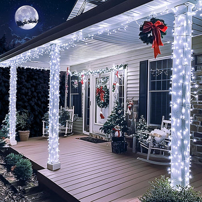 JMEXSUSS 33ft 100 LED White Christmas Lights, 8 Modes Connectable Clear Wire Twinkle Fairy String