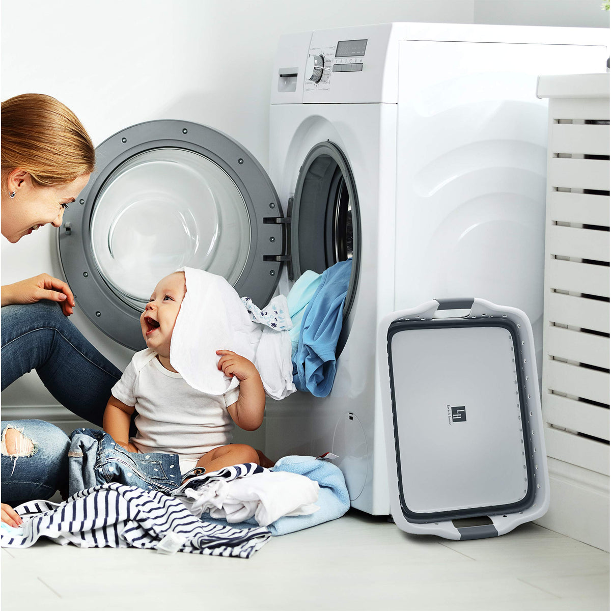 Lavish Home Collapsible Plastic Laundry Basket, Gray, 24.25”x17.5”x10.5”
