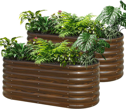 SnugNiture Galvanized Steel Raised Garden Bed, 4x2x2 ft, Outdoor Oval Deep Root Planter Box for