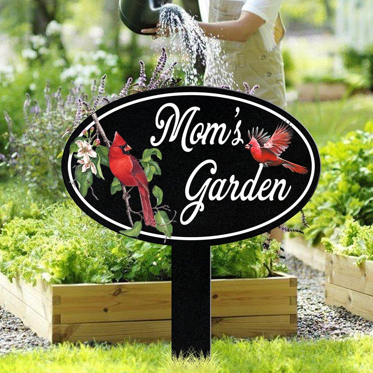 Personalized Name Garden Cardinal Metal Signs with Stake, Custom Family Name Yard Decor for Outdoor