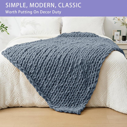 Bigacogo Chunky Knit Throw Blanket for Couch, 40x60 inches, 100% Hand Knitted with Thick Jumbo