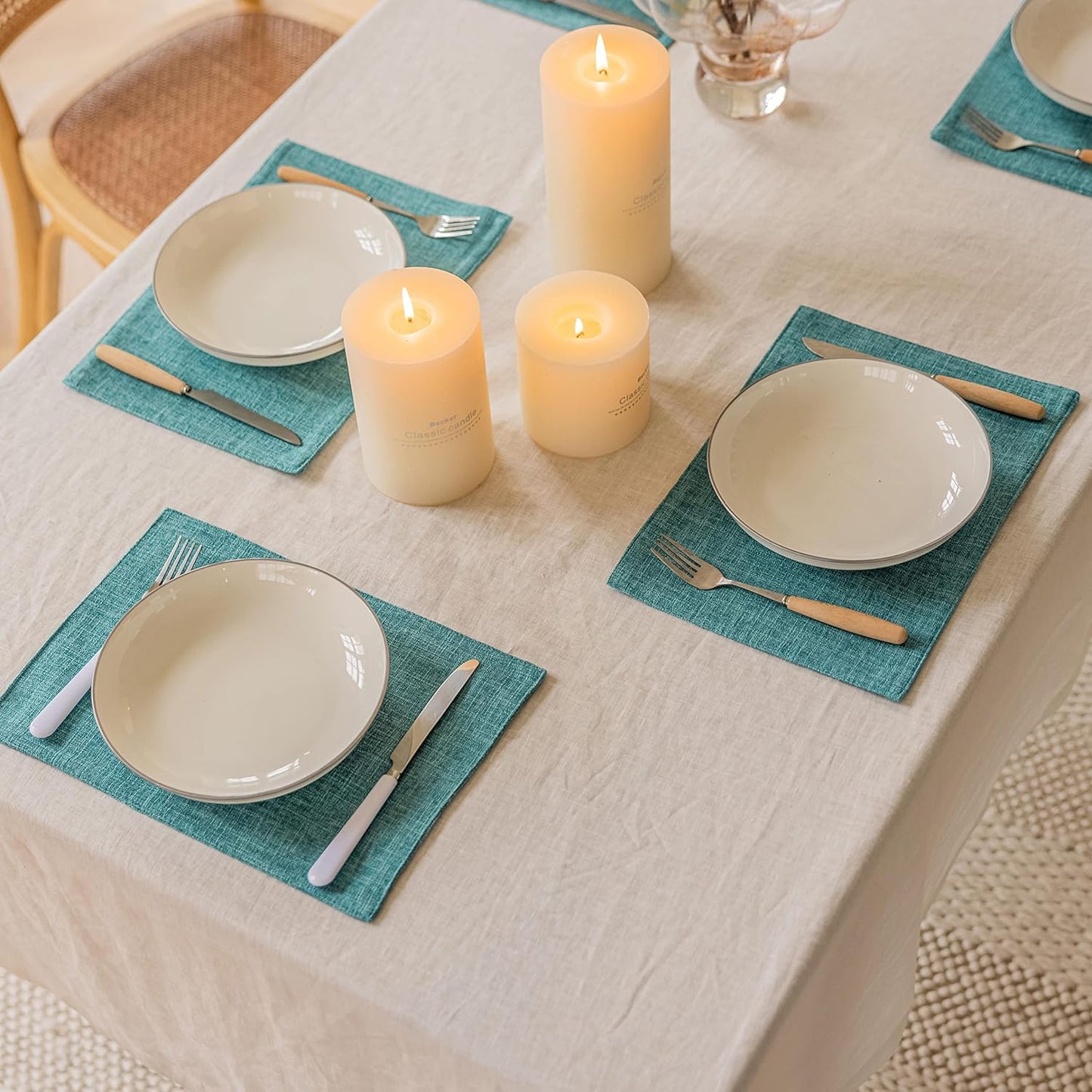 Home Brilliant Teal Placemats Set of 4 Heat Resistant Dining Table Place Mats for Kitchen Table