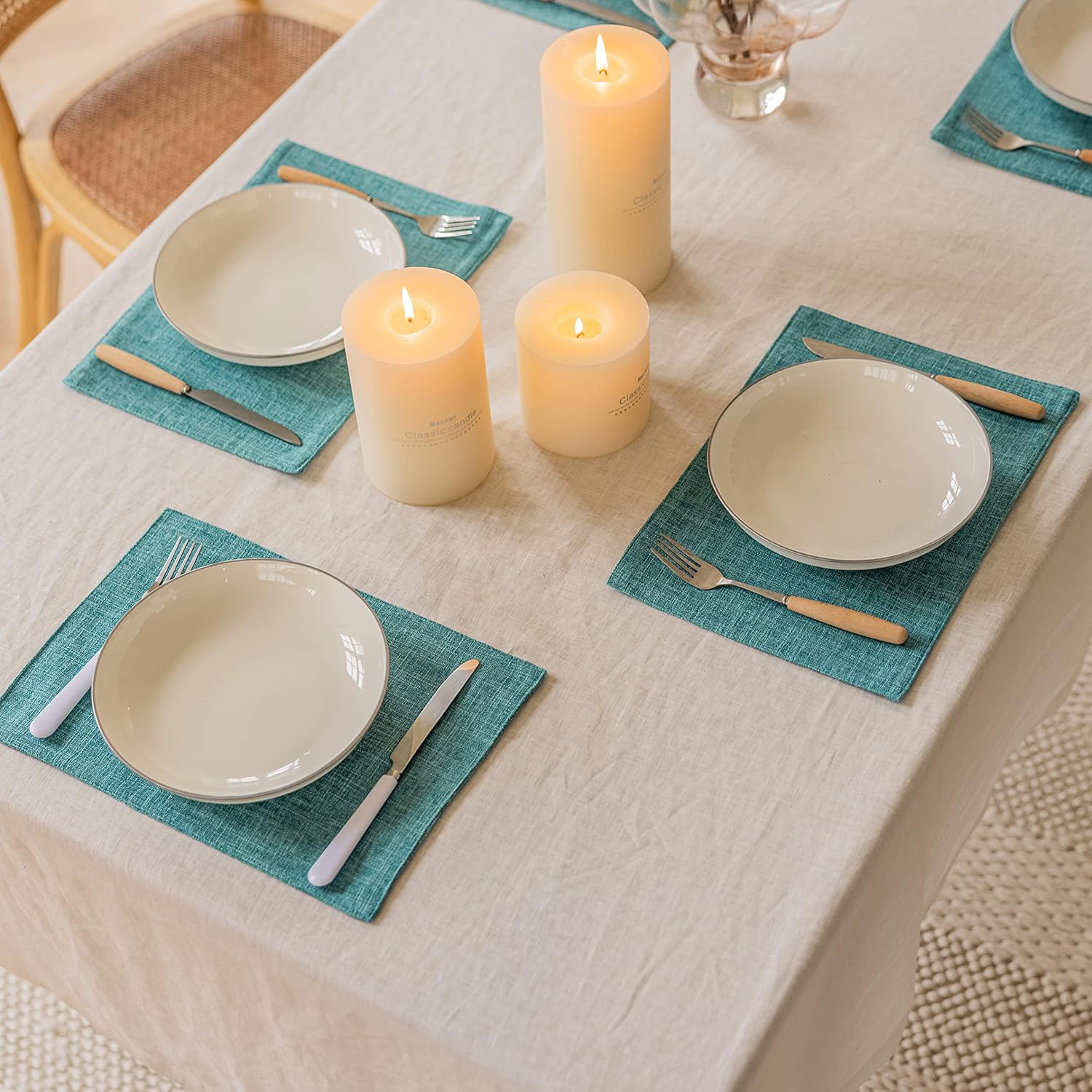 Home Brilliant Teal Placemats Set of 4 Heat Resistant Dining Table Place Mats for Kitchen Table