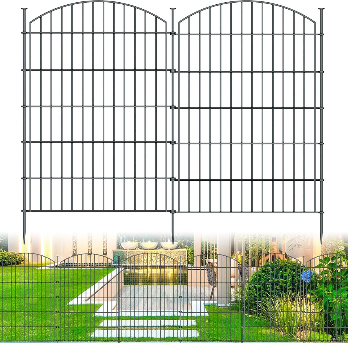 10 Panels Garden Fence Dog Fence Outdoor for Yard, 40in H x 23.6ft L Rustproof Metal Fencing with