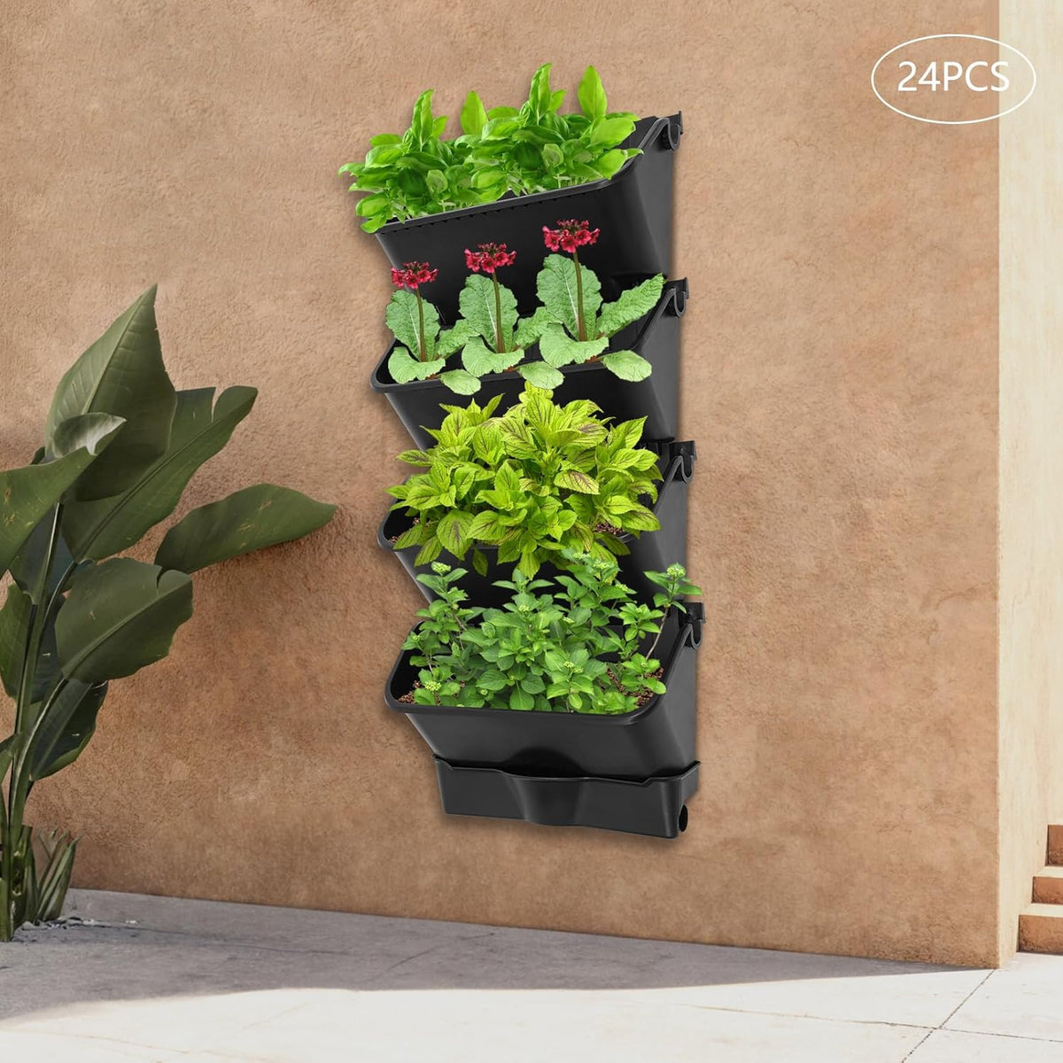 24Pack Vertical Wall Planter, 13 inch Wall Mounted Garden Planters, Stackable Wall Hanging Planter