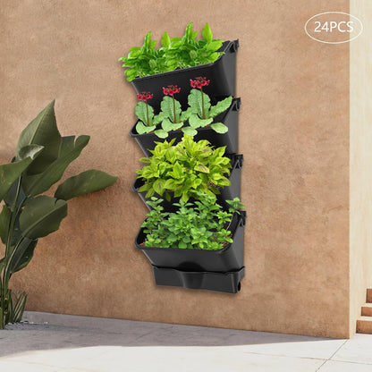 24Pack Vertical Wall Planter, 13 inch Wall Mounted Garden Planters, Stackable Wall Hanging Planter