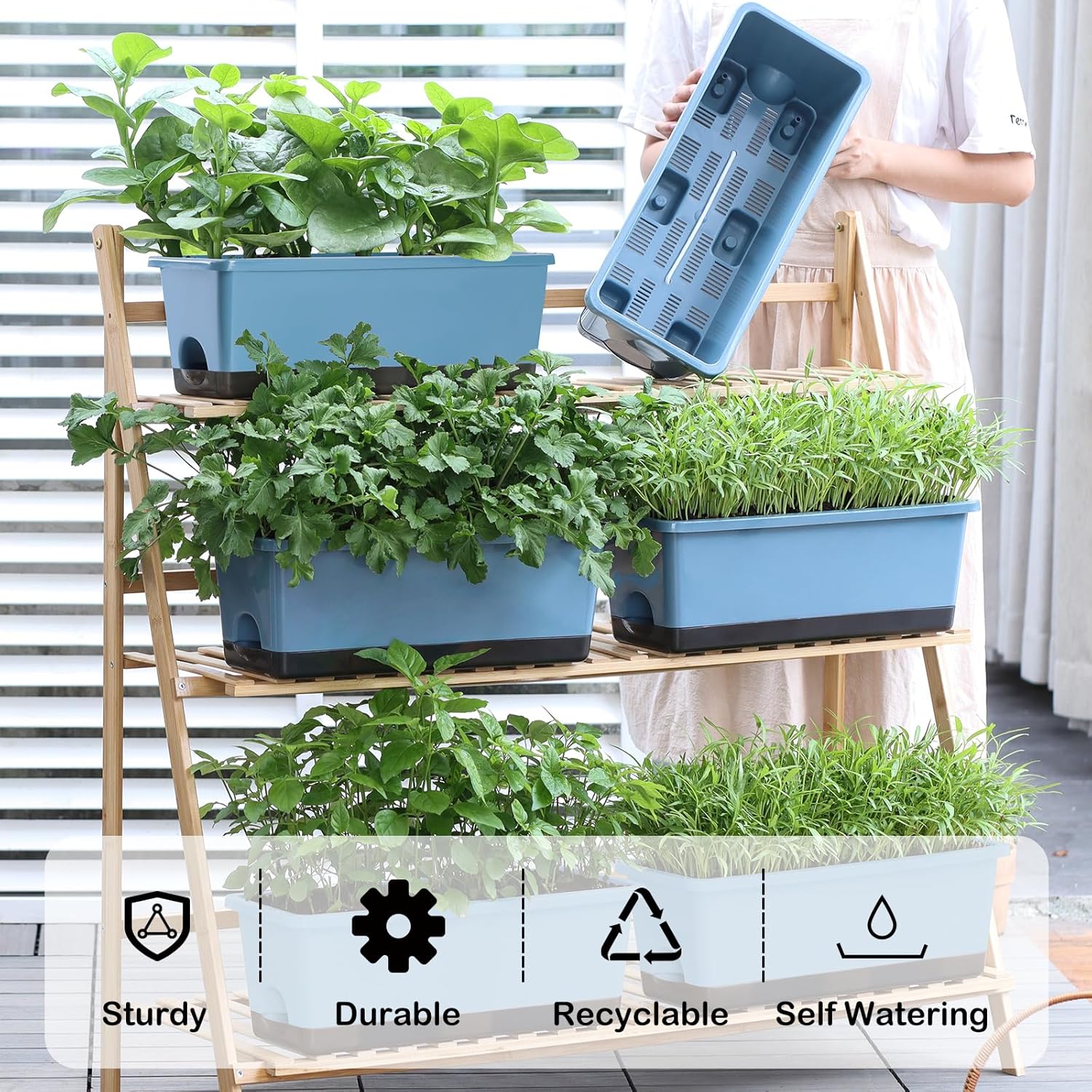 Window Box Planter 8 Pcs, 17 Inches Rectangle Flower Pots with Drainage Holes and Trays, Vegetable