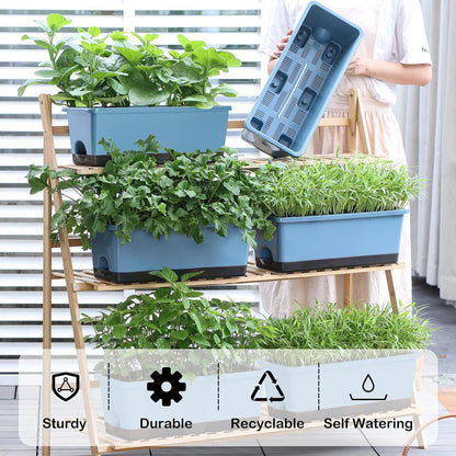Window Box Planter 8 Pcs, 17 Inches Rectangle Flower Pots with Drainage Holes and Trays, Vegetable