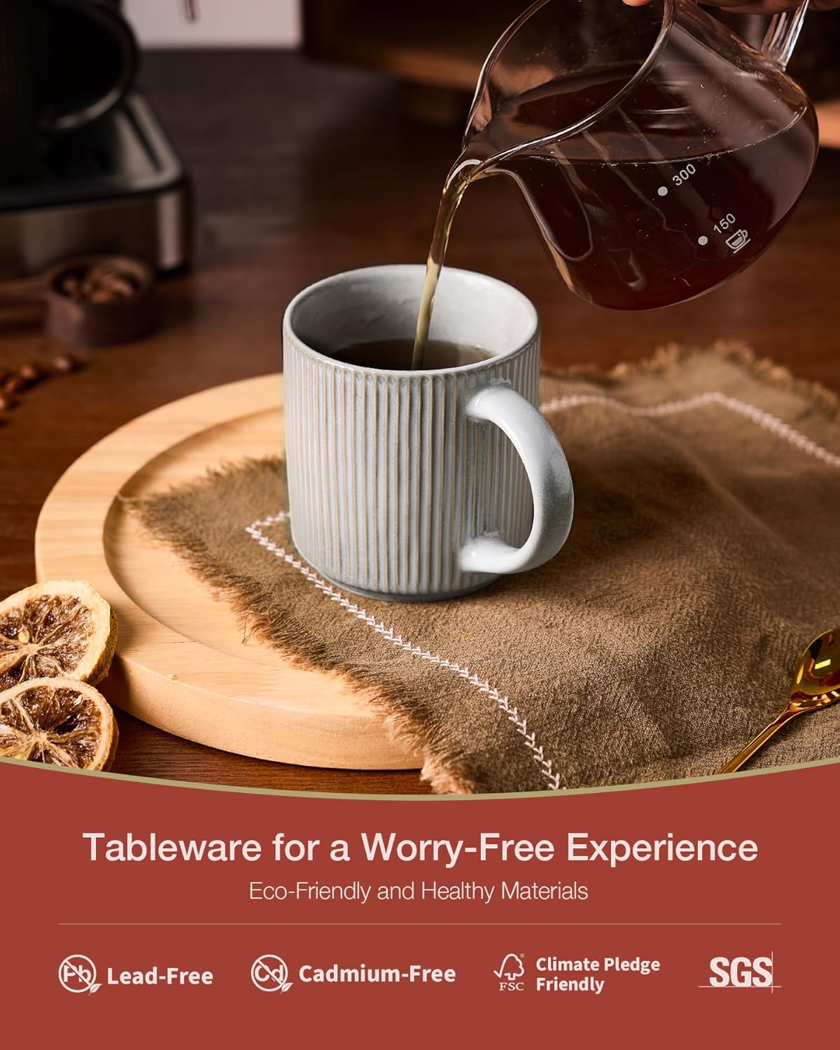 famiware Coffee Mug Set for 4, Star 12 oz Catering Mugs Cup Set with Handle for Coffee, Tea, Cocoa