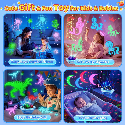 Jellyfish Baby Night Light Projector, Dinosaur+Jellyfish+Unicorn Night Light Projector, 96