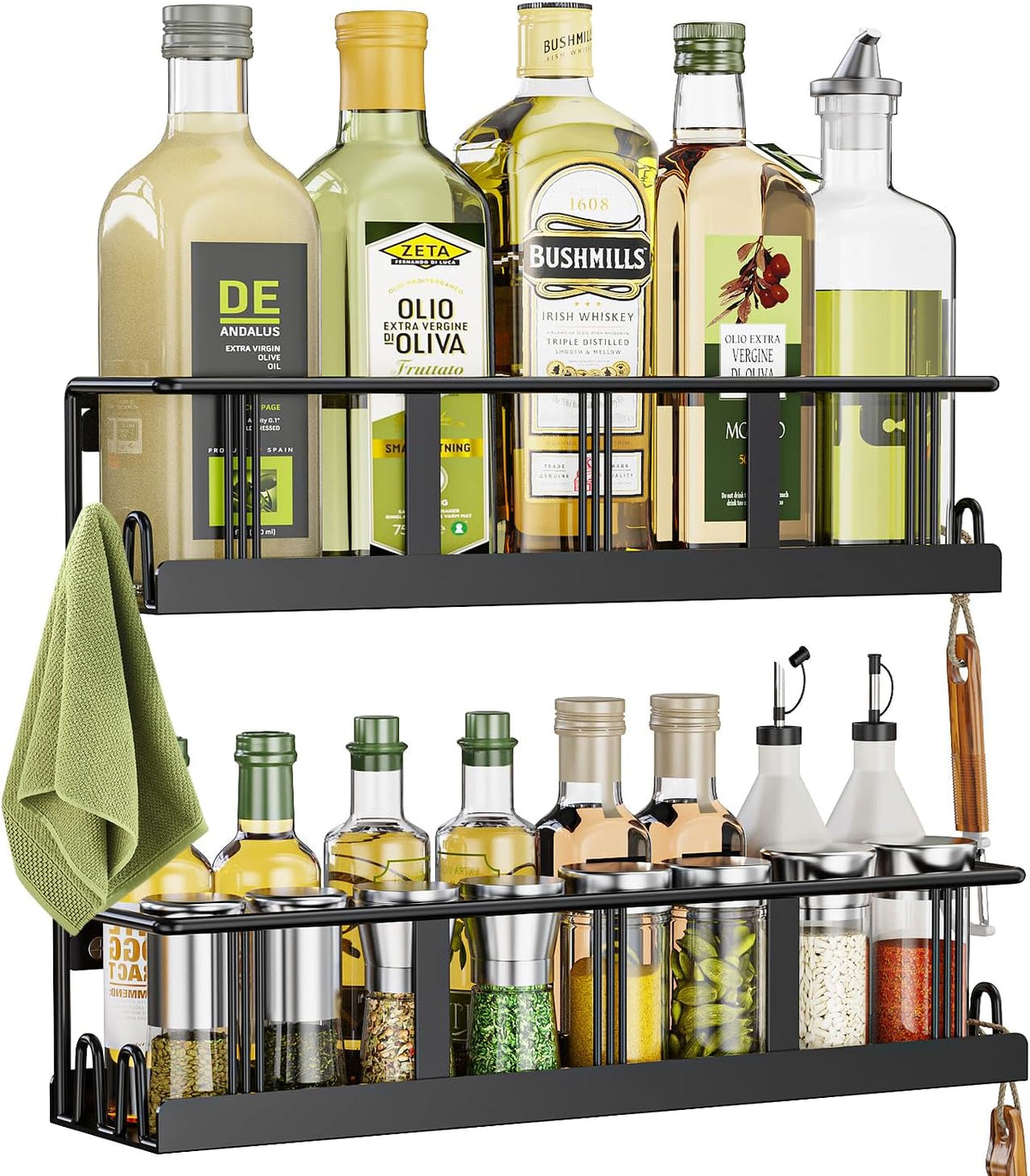 Spice Rack Wall Mounted 2 Pack, Space-Saving Spice Organizer for Spice Jars and Seasonings,Screw or