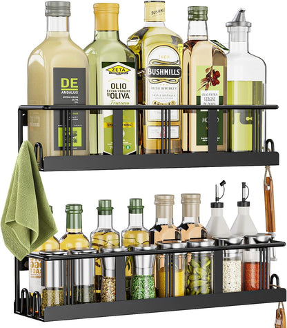 Spice Rack Wall Mounted 2 Pack, Space-Saving Spice Organizer for Spice Jars and Seasonings,Screw or