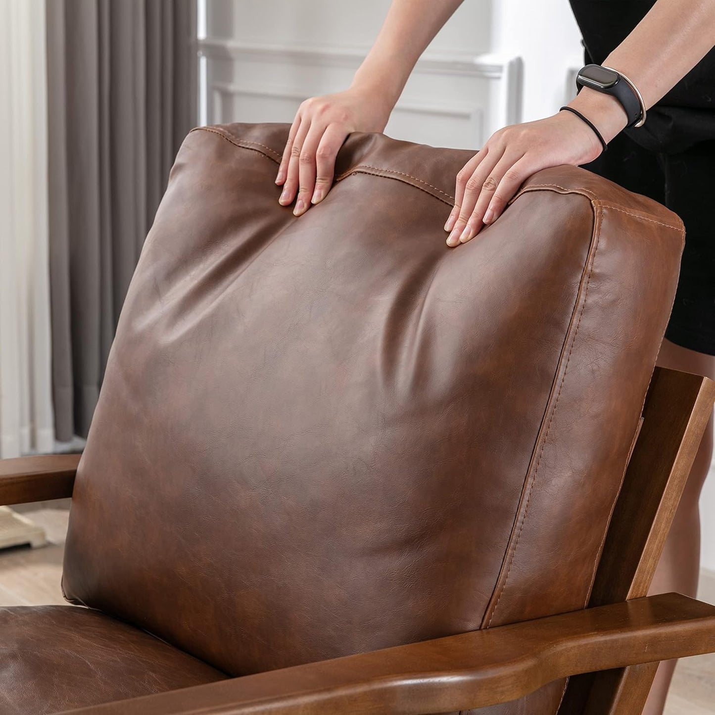 chairus Leather Accent Chairs Mid Century Modern Armchairs Compfy Upholstered Lounge Sofa Chairs