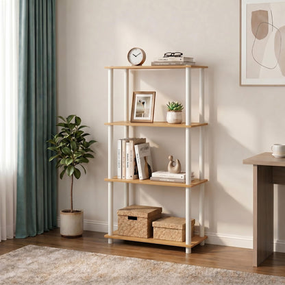 Furinno Turn-N-Tube Storage Shelves, 4-Tier Book Shelf, Corner Shelf, Toolless Open Shelves, for