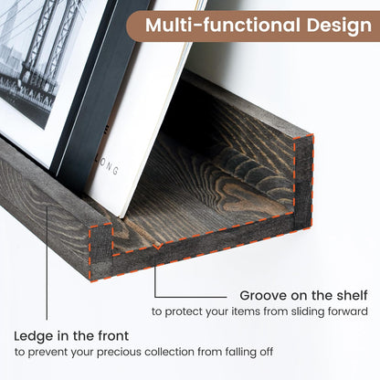 Picture Ledge Shelf, Floating Shelves Set of 2, Solid Pine Wood 72'' Long Large Nursery Book