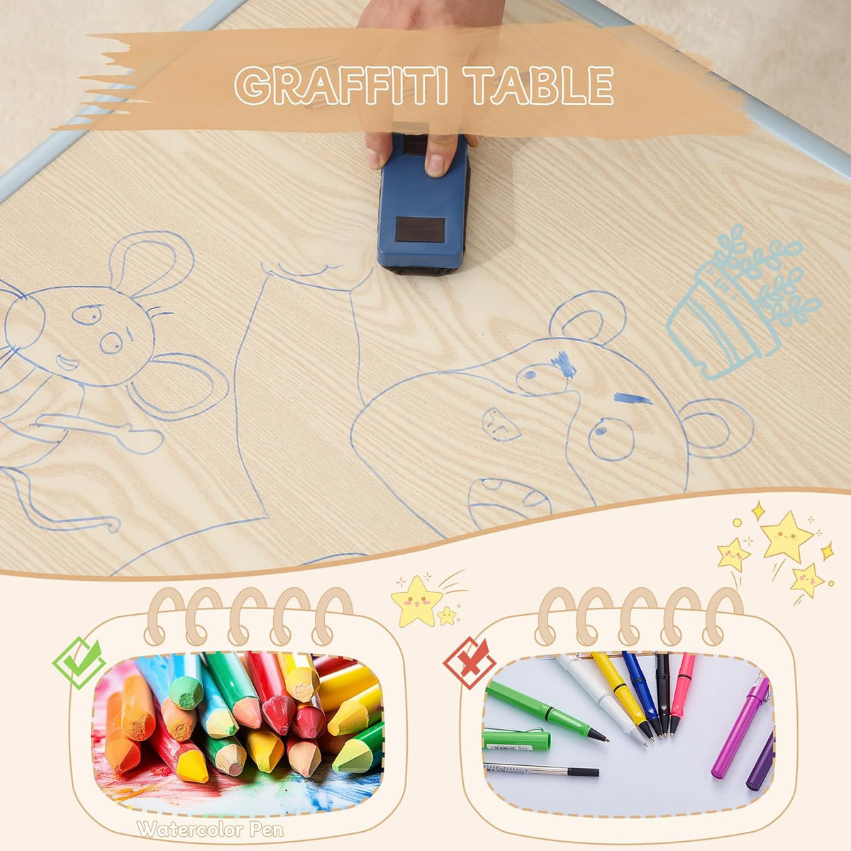 Height-Adjustable Kids Table and Chairs, 31.5''L x 23.6''W Toddler Table and 4 Chairs Set with
