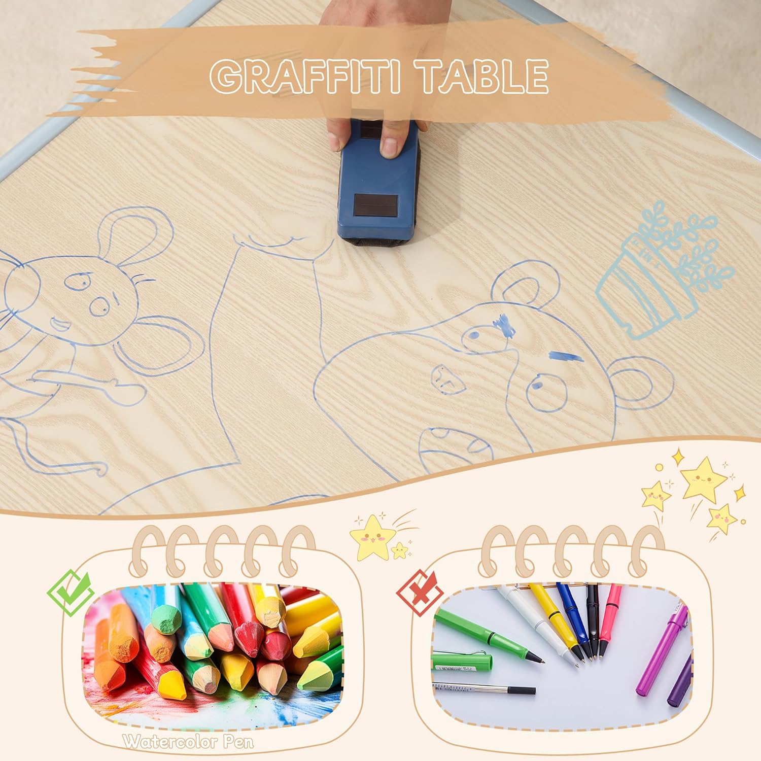 Height-Adjustable Kids Table and Chairs, 31.5''L x 23.6''W Toddler Table and 4 Chairs Set with