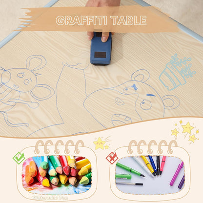 Height-Adjustable Kids Table and Chairs, 31.5''L x 23.6''W Toddler Table and 4 Chairs Set with