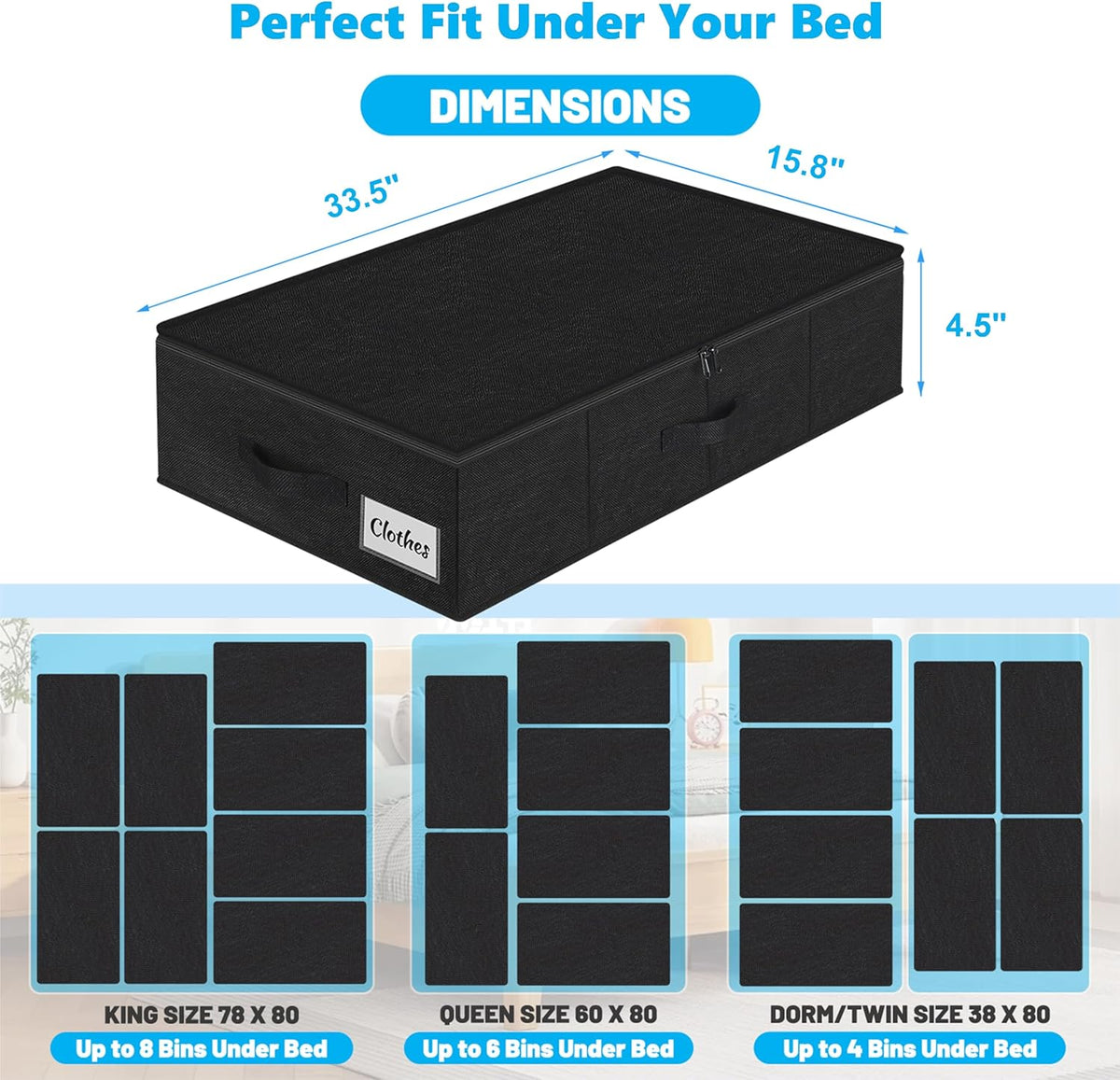 Under Bed Storage Container Bins 2 Pack, 4.5 Inch Slim Low Profile Underbed Clothes Storage