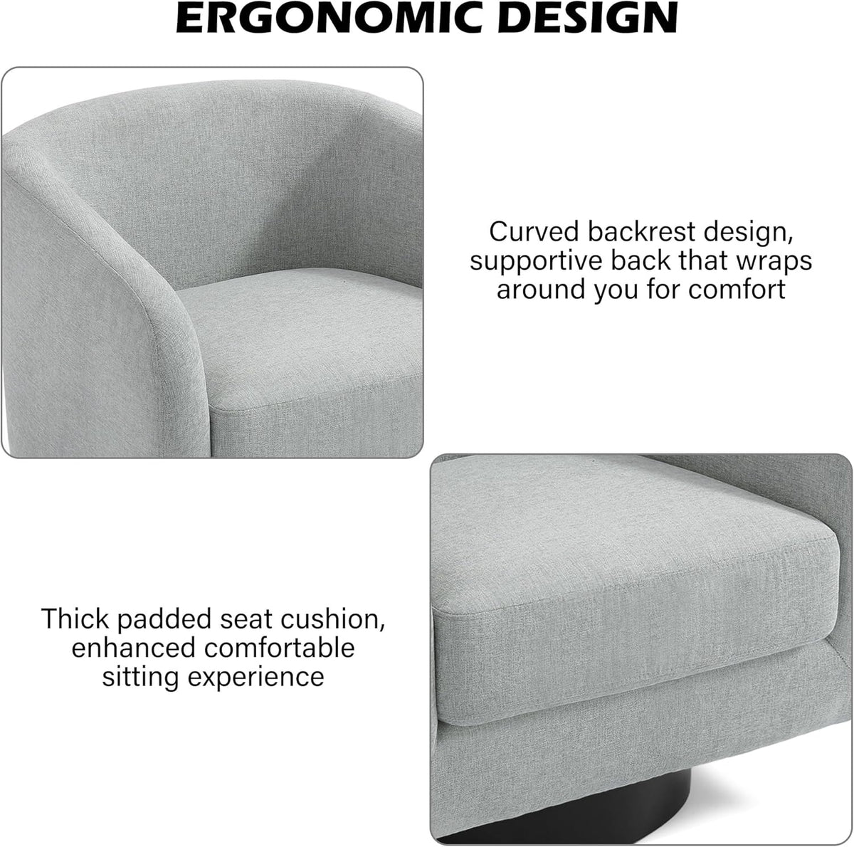 Swivel Barrel Accent Chair, Modern Round Chenille Fabric Arm Chair for Living Room, Bedroom, Comfy
