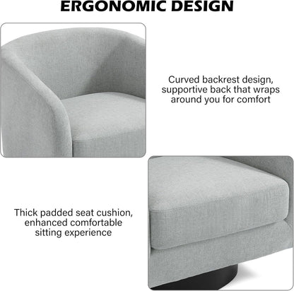 Swivel Barrel Accent Chair, Modern Round Chenille Fabric Arm Chair for Living Room, Bedroom, Comfy
