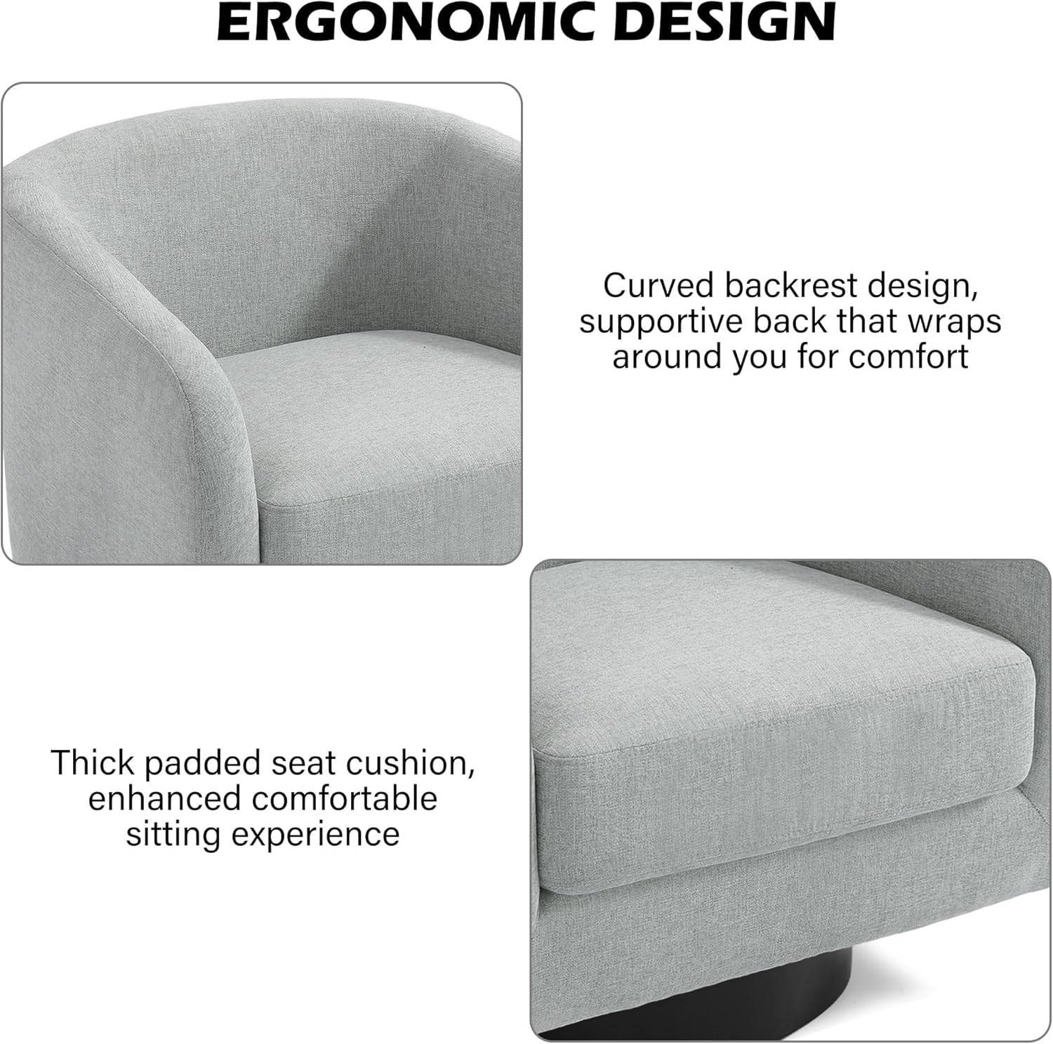Swivel Barrel Accent Chair, Modern Round Chenille Fabric Arm Chair for Living Room, Bedroom, Comfy
