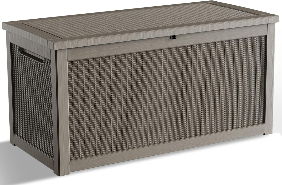 DRATO 260 Gallon Deck Box, Outdoor Large Waterproof Resin Storage Box with Lockable Lid for Patio