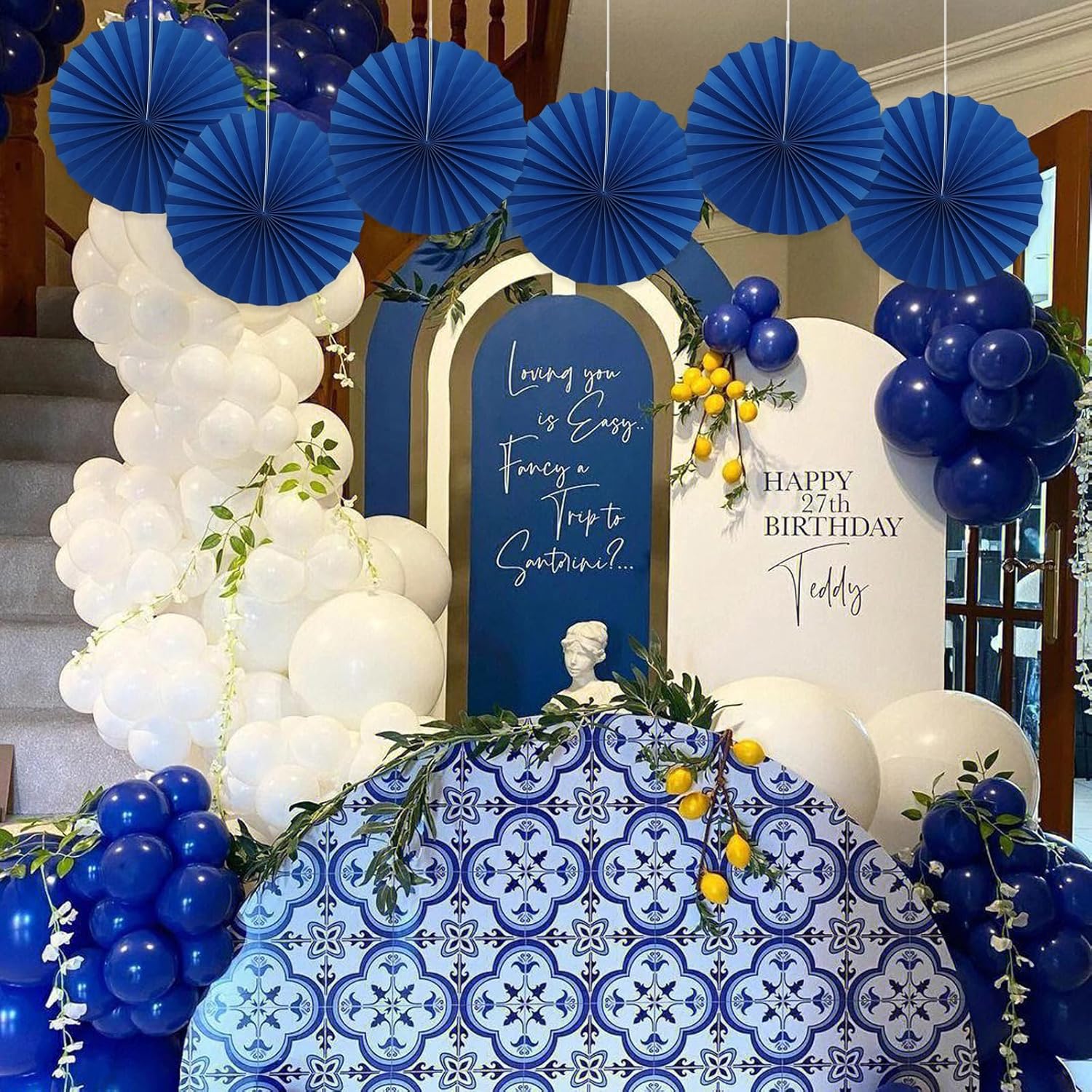 BARTHEW Blue Birthday Decorations,DIY Blue Paper Fans Hanging Decoration ,Party Decorations for