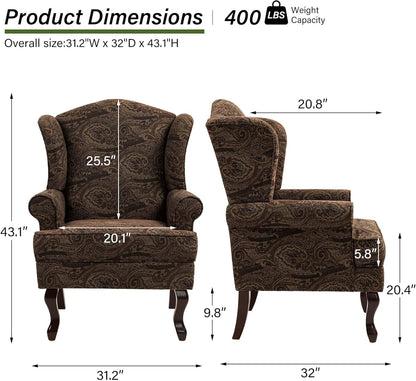 Accent Chair, High Back Upholstered Armchair with High Resilience Sponge & Wood Legs, Mid-Century