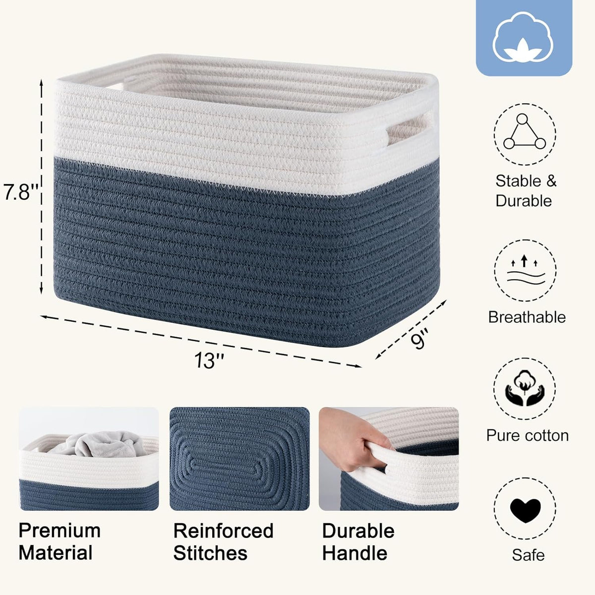 4 Pack Storage Baskets for Organizing, Woven Baskets for Shelves - Perfect for Toys, Books, Towels