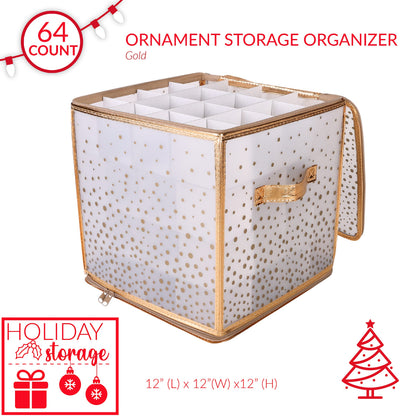 Simplify 64 Count Ornament Storage Box | Plastic | Decorative Organizer | Storage Bin | Gold | L12