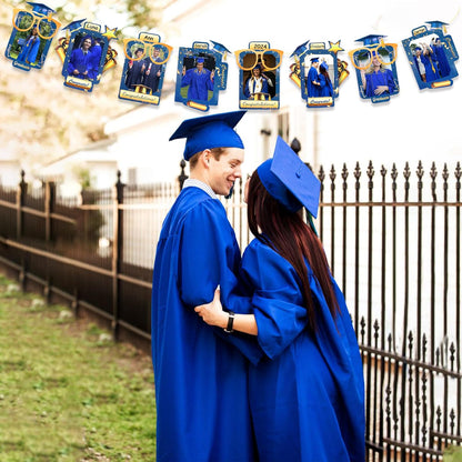 pinkblume Graduation Party Decorations Navy Blue and Gold Grad Photo Banner Royal Blue Gold
