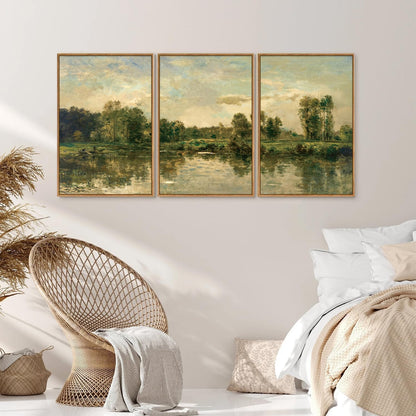 Tinonedraw Vintage Nature Framed Canvas Wall Art Set of 3, French Country Wall Decor, Olive Green