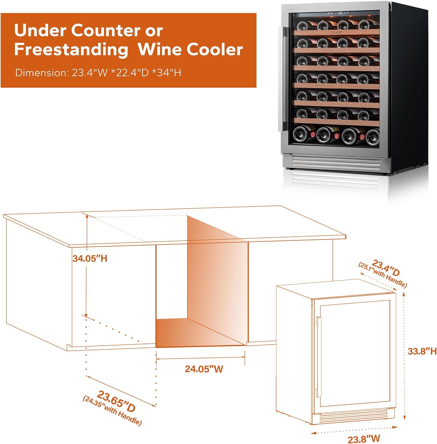 Ca'Lefort 24 Inch Wine Fridge, 54 Bottle Wine Cooler Refrigerator, 40-65°F Wine Refrigerator Glass