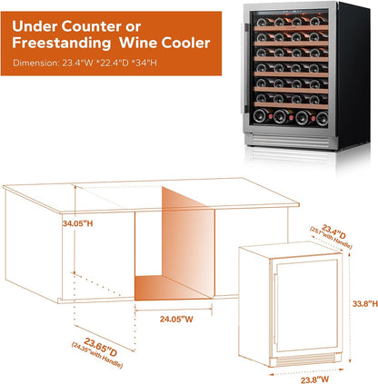 Ca'Lefort 24 Inch Wine Fridge, 54 Bottle Wine Cooler Refrigerator, 40-65°F Wine Refrigerator Glass
