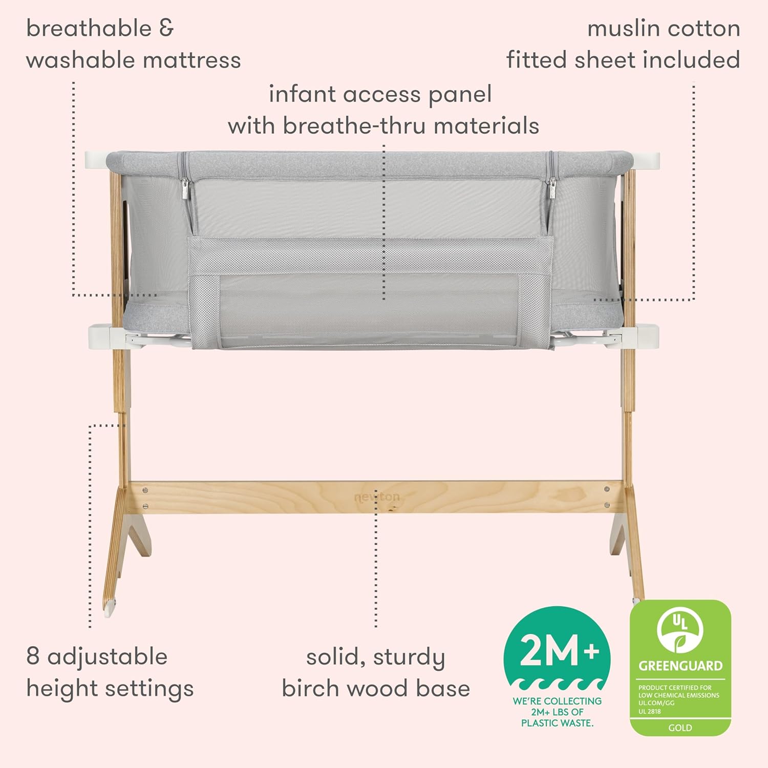 Newton Baby Bassinet & Bedside Sleeper with Mattress & Sheet - Ultra-Breathable & Completely