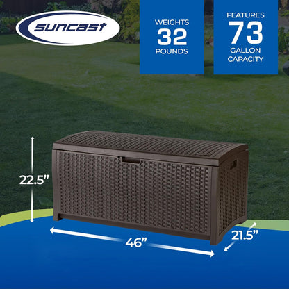 Suncast Outdoor Storage Box - 73 Gallon Mocha Brown Deck Box for Patio, Waterproof Outdoor Storage