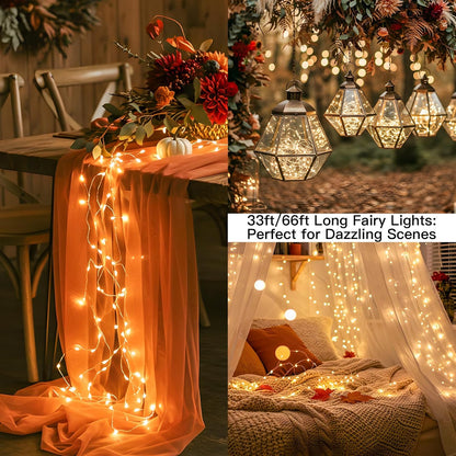 suddus 66ft 200 LED Outdoor String Lights, Warm White Christmas Fairy Light Battery Operated with