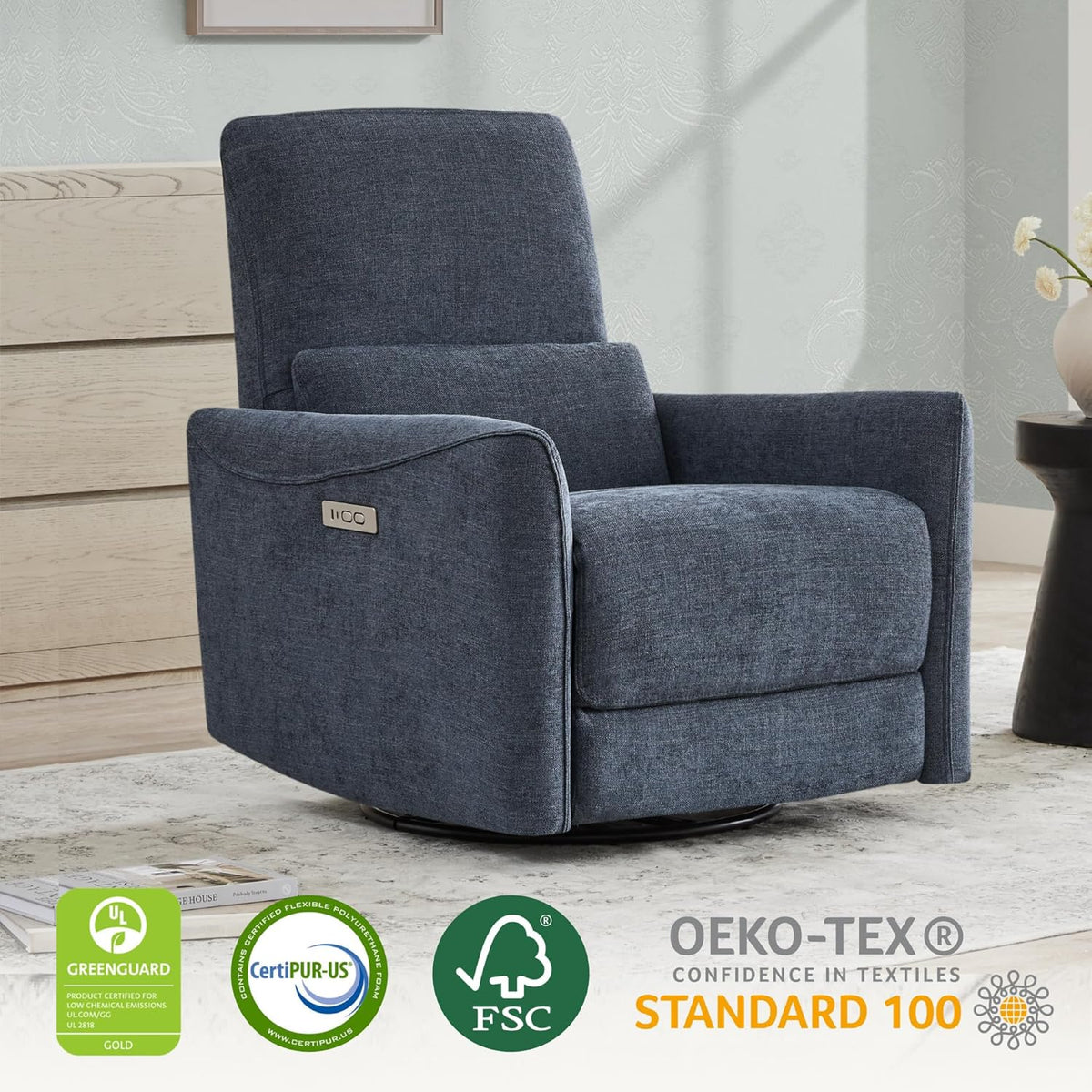 CHITA Power Recliner Chair Swivel Glider, FSC Certified Upholstered Fabric Living Room Nursery