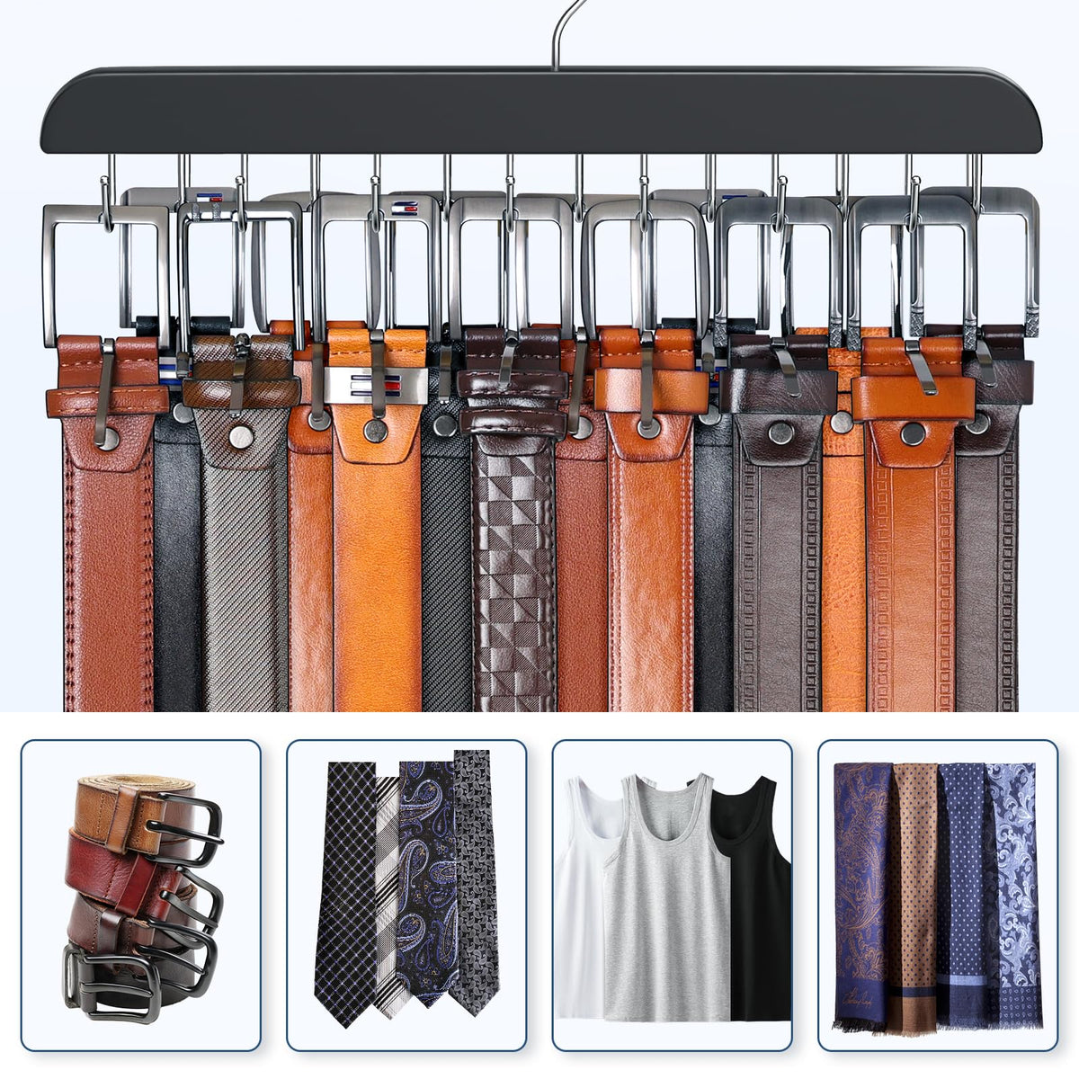 Belt Hanger for Closet Max 42 Belts, Belt Organizer Closet Accessories