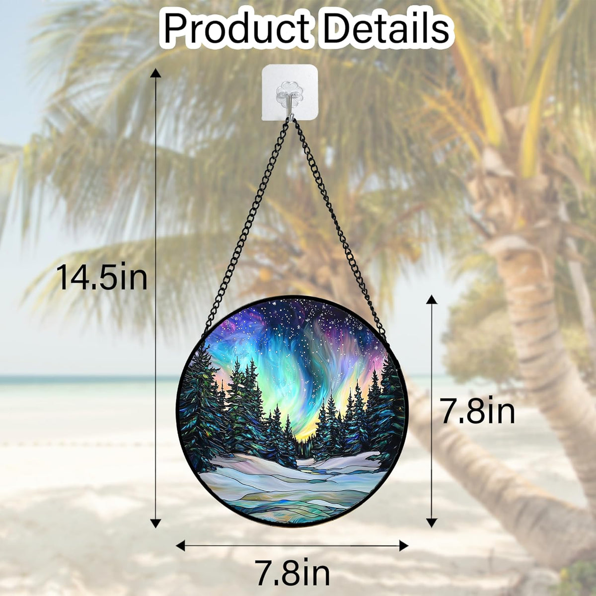 Stained Glass Window Hanging, Aurora Landscape Sun Catchers Glass Panel Green Trees Suncatcher