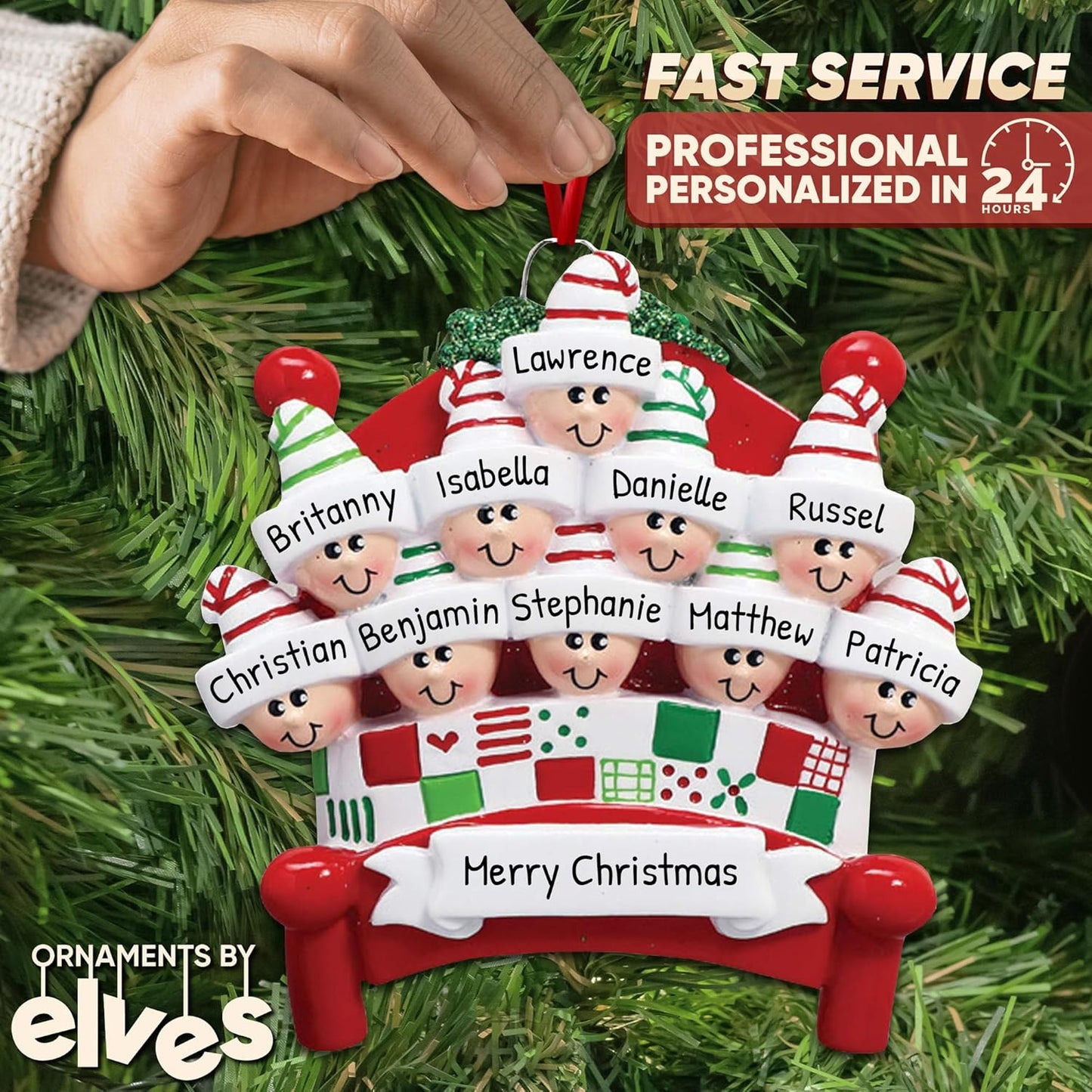 3D Bedtime Family of 10 Ornament 2025 Personalized Family Christmas Ornaments 2025 | Tucked