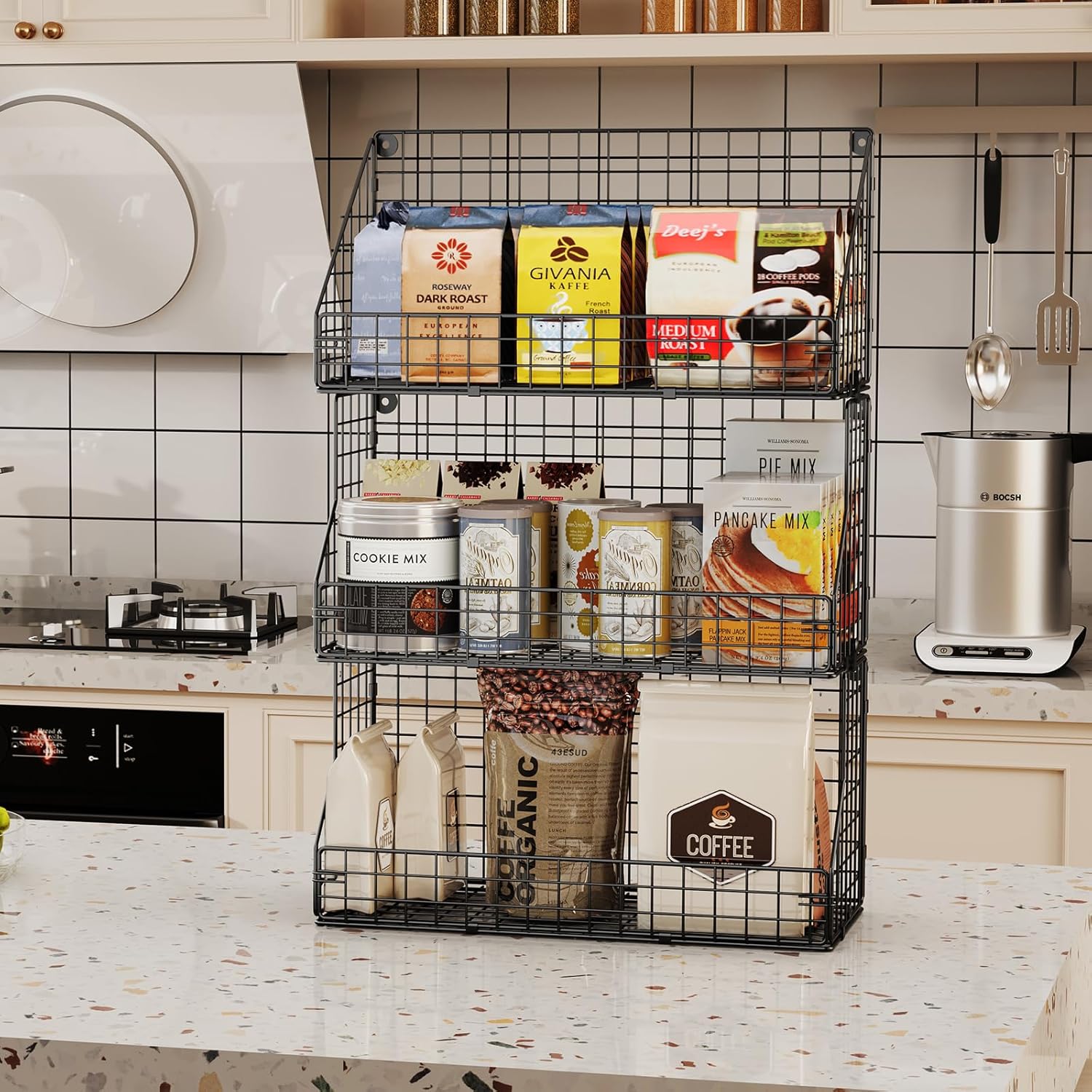 X-cosrack 3-Tier Stackable Detachable Snack Organizer (Large Size), Countertop Display/Wall Mounted